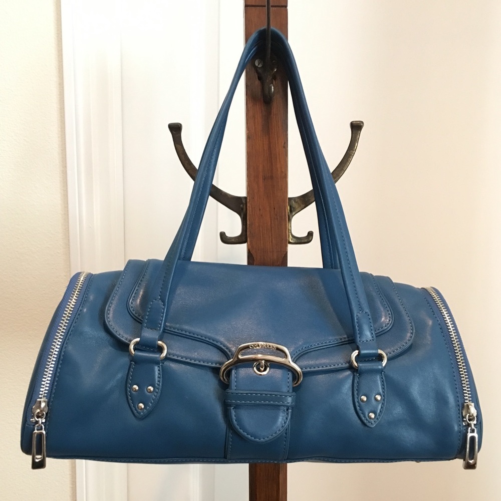Cole Haan Baguette Style Blue Leather Handbag.